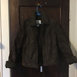 Vintage Genuine leather faux fur bomber jacket